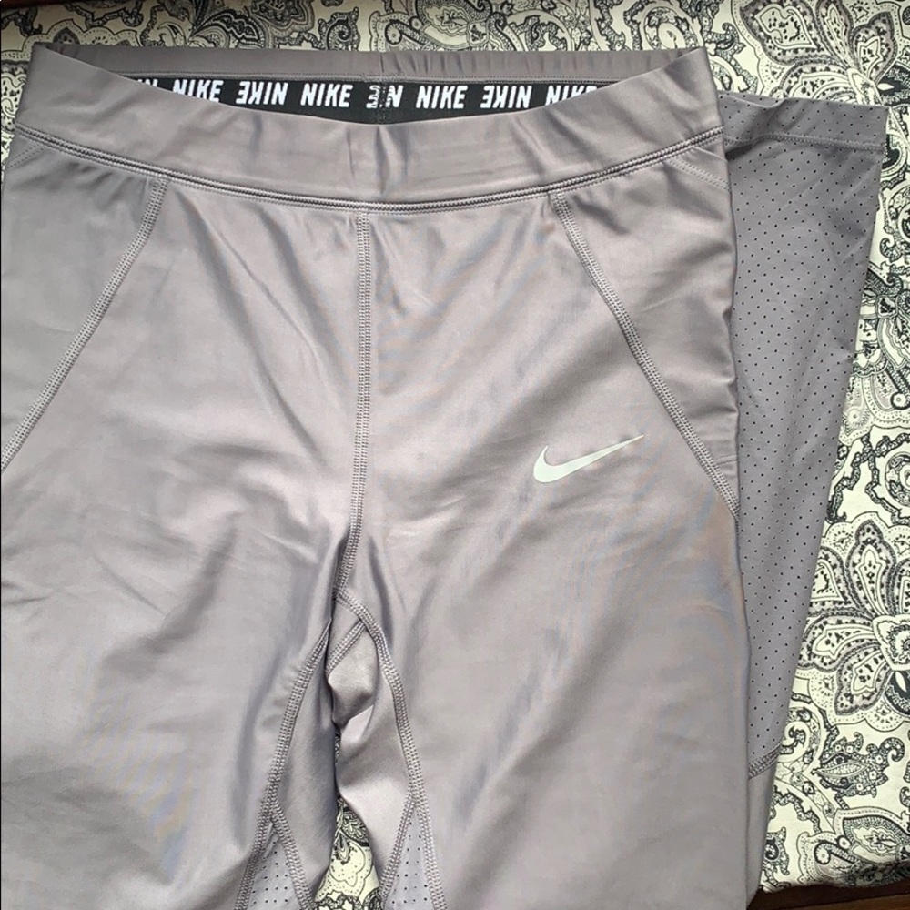 Silver-Grey Nike Running Leggings - Size M